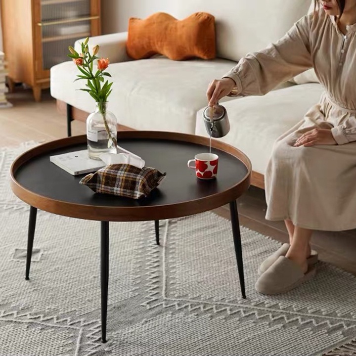 Bàn trà tròn sofa phong cách hiện đại, bàn trà chân gỗ cafe ngồi bệt