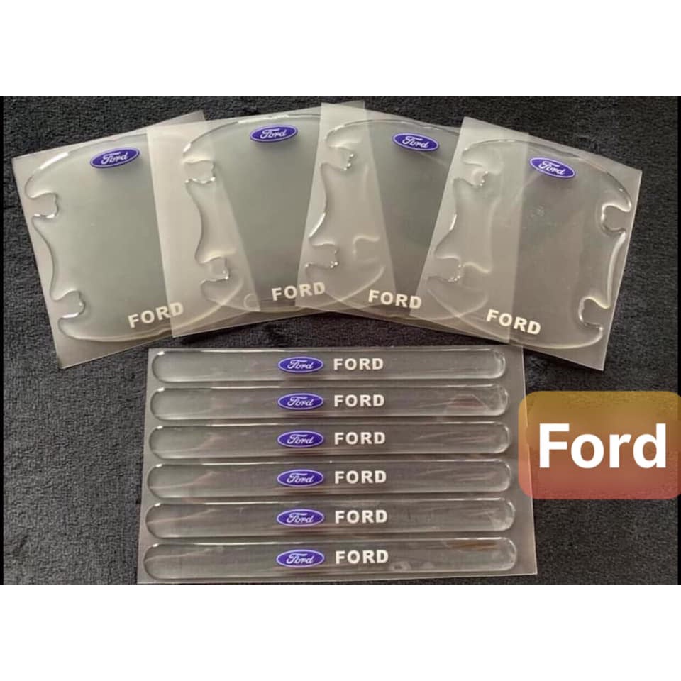 Bộ 10 miếng dán silicon tay, hõm , gương ô tô logo hãng xe Ford Ecosport, Escape, Everest, Ranger, Focus, Transit, Fiest