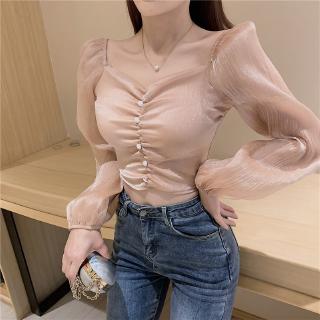 Áo Croptop Tay Dài Trễ Vai Phong Cách Hàn Quốc