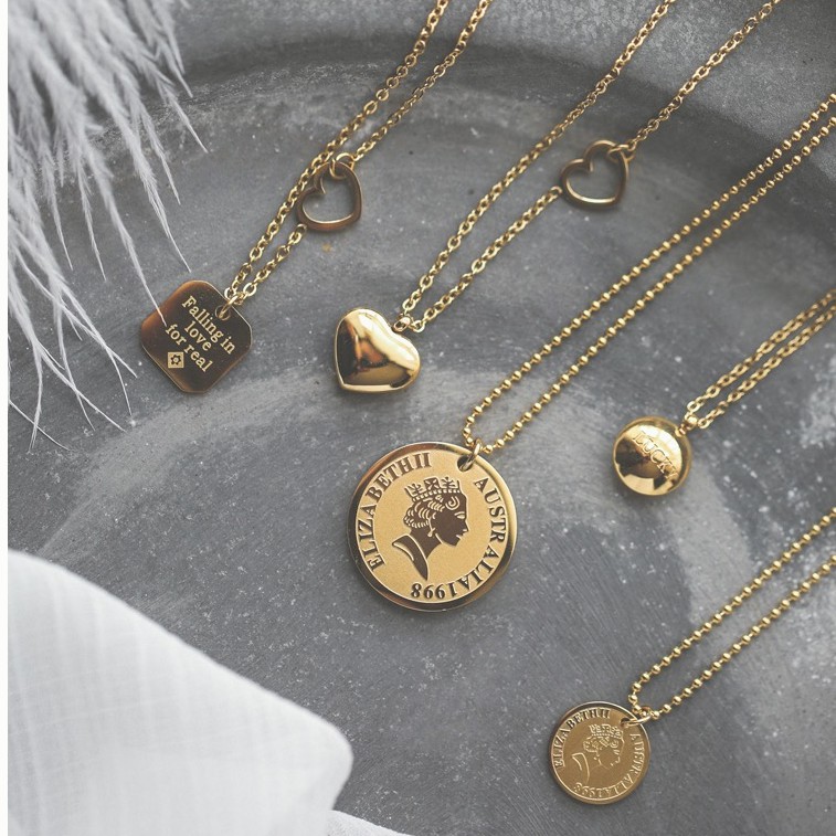 Dây Chuyền Mạ Vàng Hồng 18K Mặt Hình Đồng Xu May Mắn Thời Gian Cổ Điển Cao Cấp