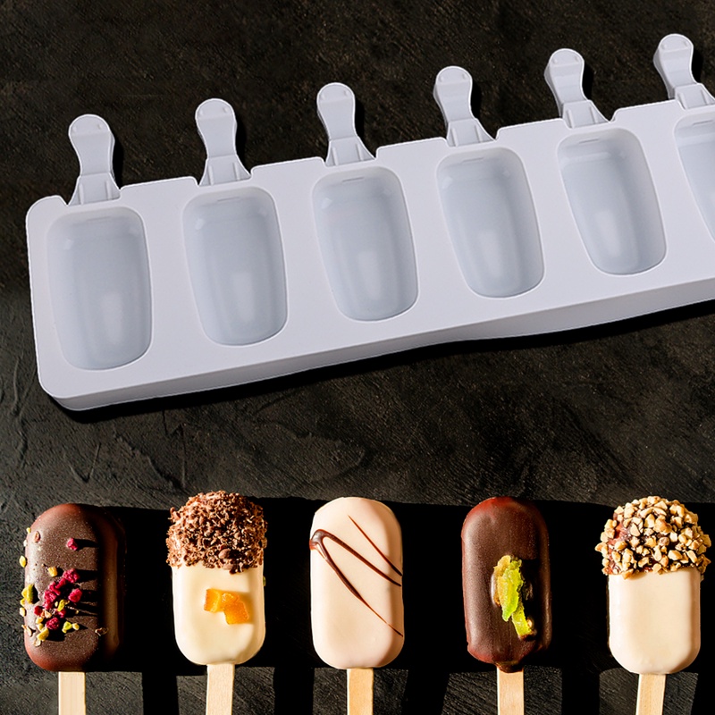 Khuôn Làm Kem Que 8 Ngăn Bằng Silicone Hình Oval DIY