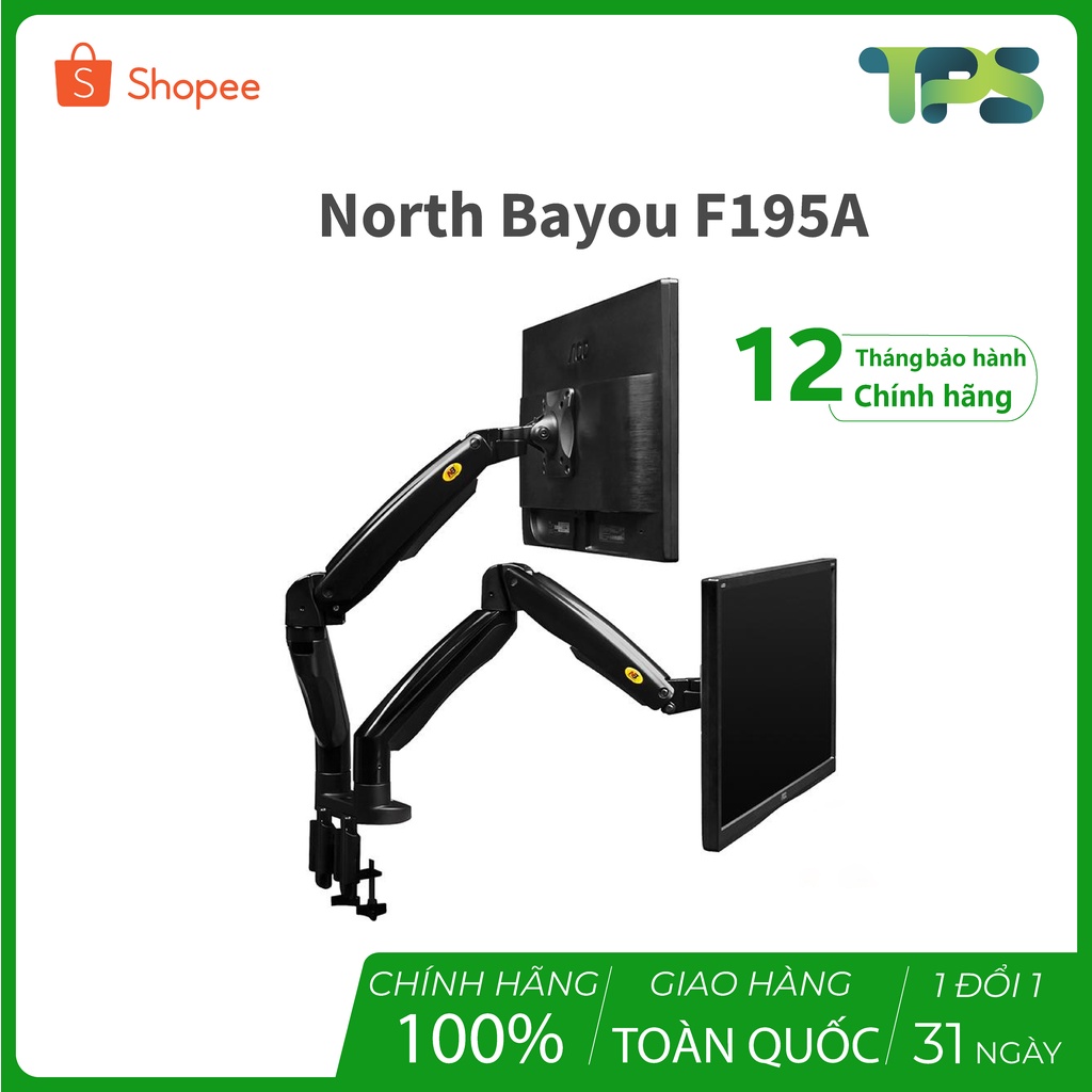 Giá Treo 2 Màn Hình NB H180 dành cho màn hình 22 - 32 Inch / Tay Treo Hai Màn Hình Kẹp Bàn - Xoay 360 Độ