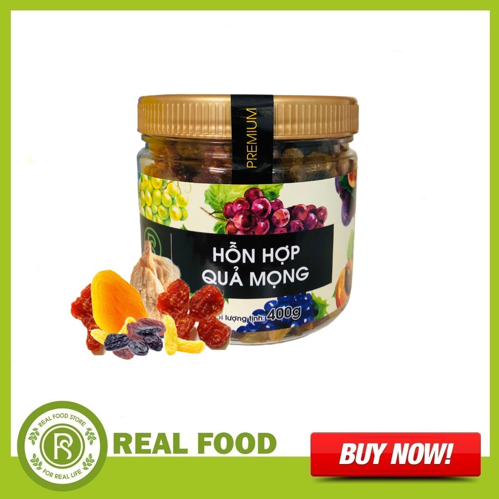 Hũ Hỗn Hợp Quả Mọng REAL FOOD STORE (400G) - Nho Khô 3 Màu, Cà Chua Bi Sấy, Mơ Sấy, Chà là