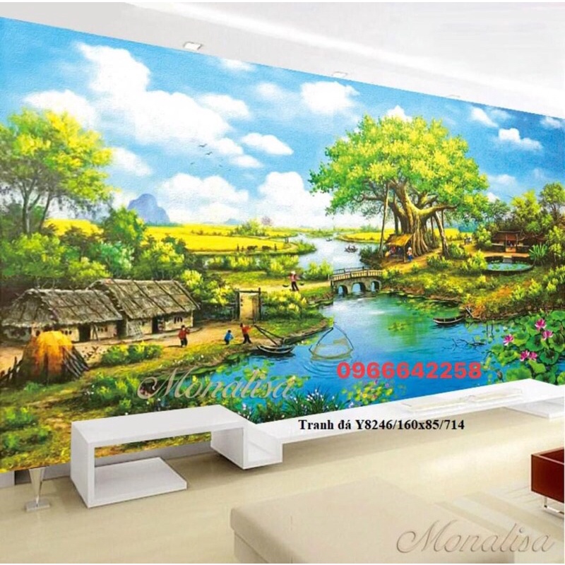 tranh đính đá y8246 siêu phẩm đồng quê Việt nam yên bình