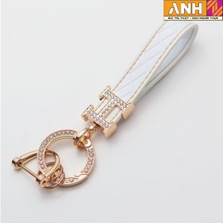 Móc chìa khóa Da phối đá Hermes Loại Cao Cấp