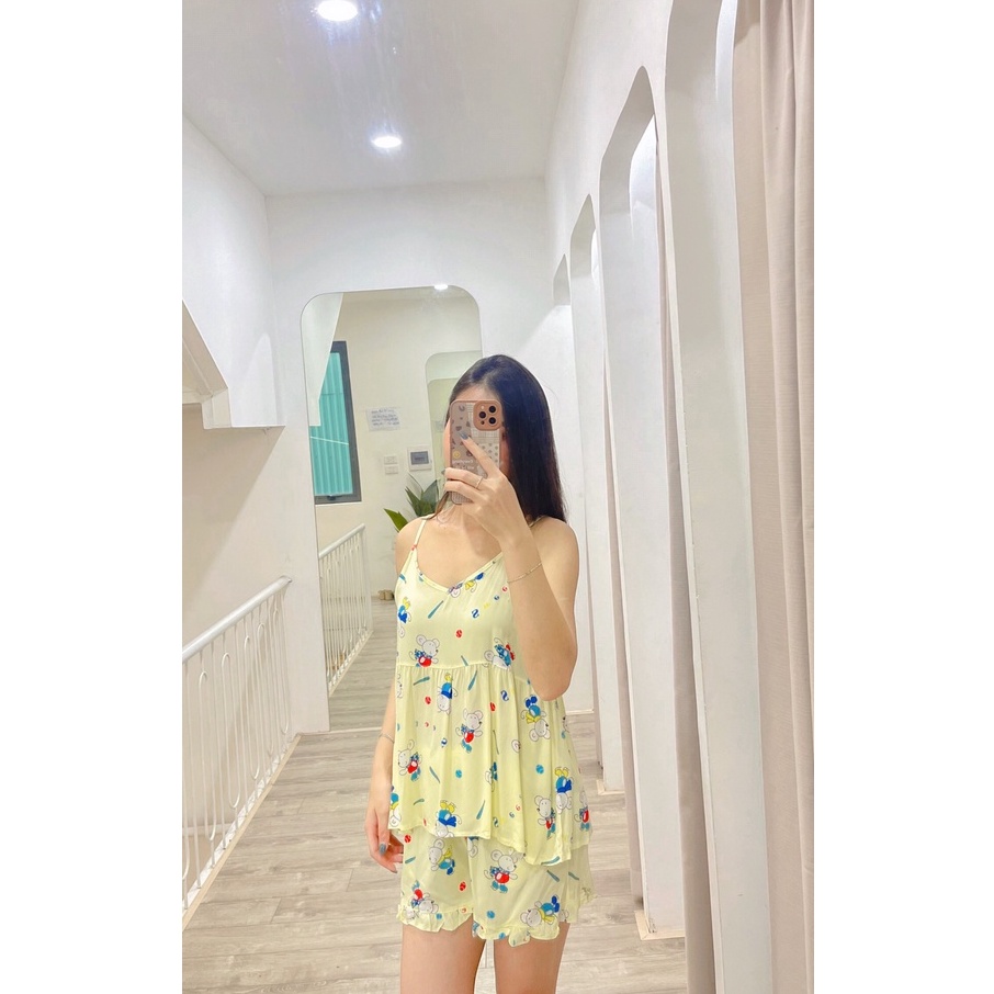 Bộ ngủ 2 dây babydoll quần đùi vài lanh nhiều màu