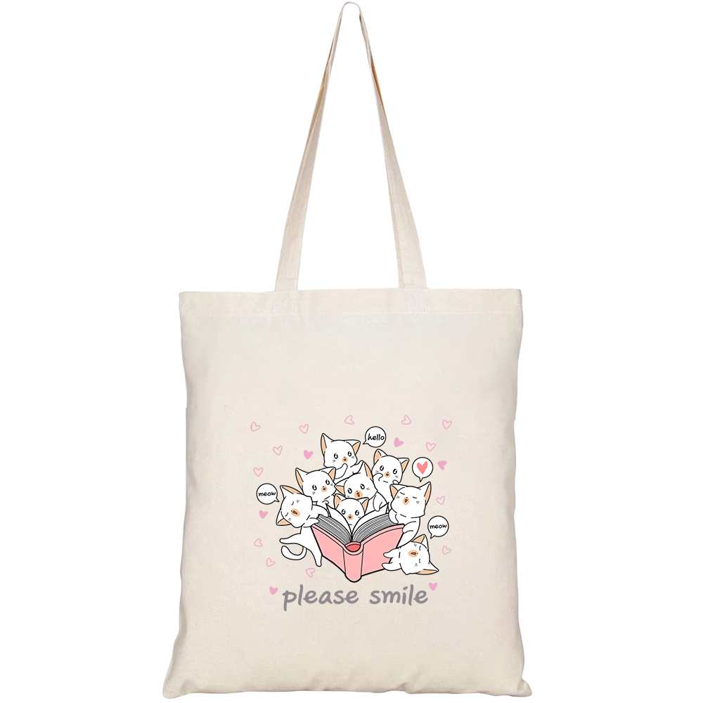 Túi vải tote canvas HTFashion in hình họa tiết Mèo đọc sách HT46