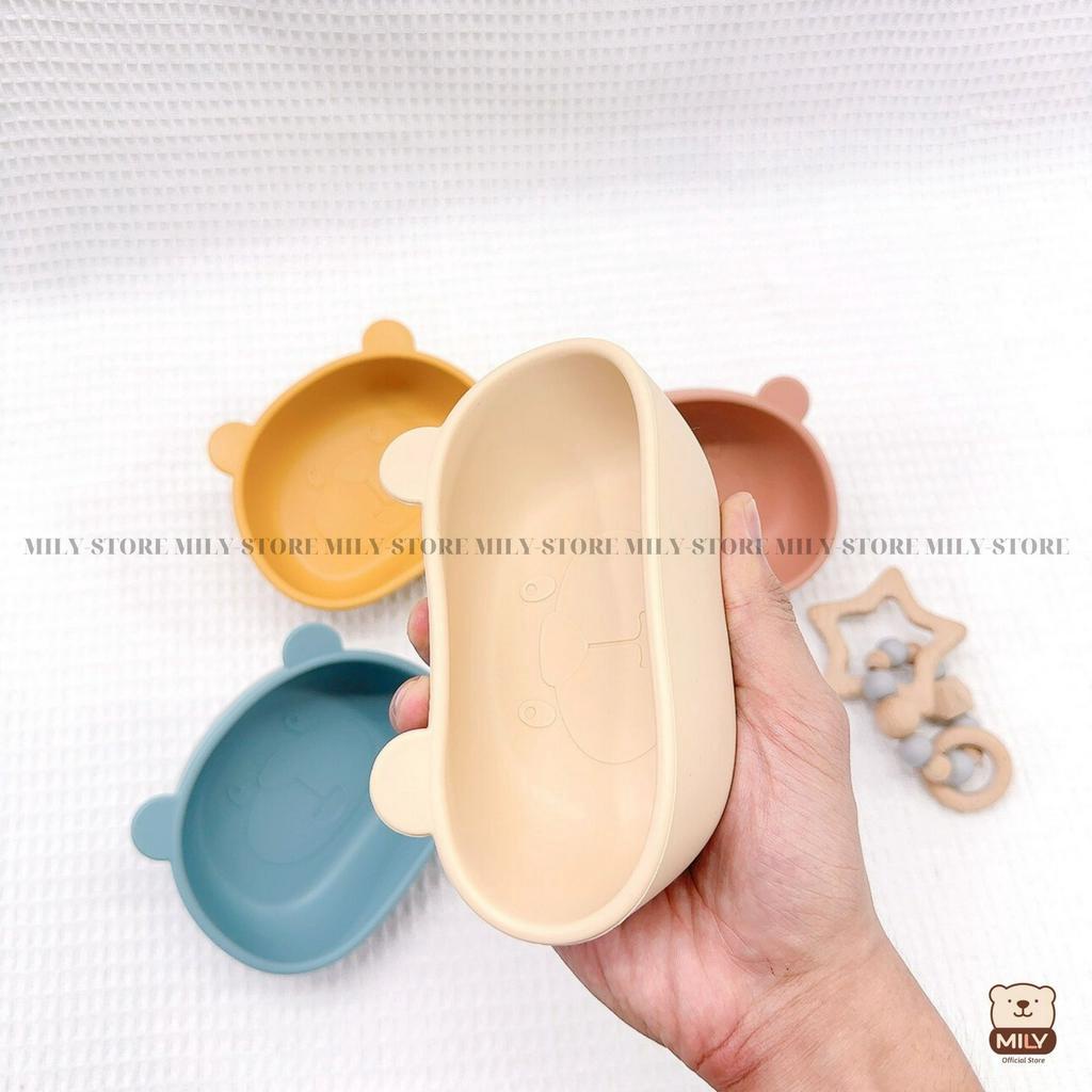 Bát ăn dặm chính hãng Mily hình gấu đế hít chống đổ.
