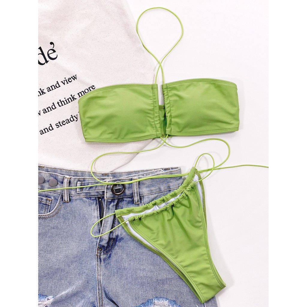 [BKN1306] <ÂU> SET BIKINI XANH CỐM ĐAN DÂY EO | BigBuy360 - bigbuy360.vn