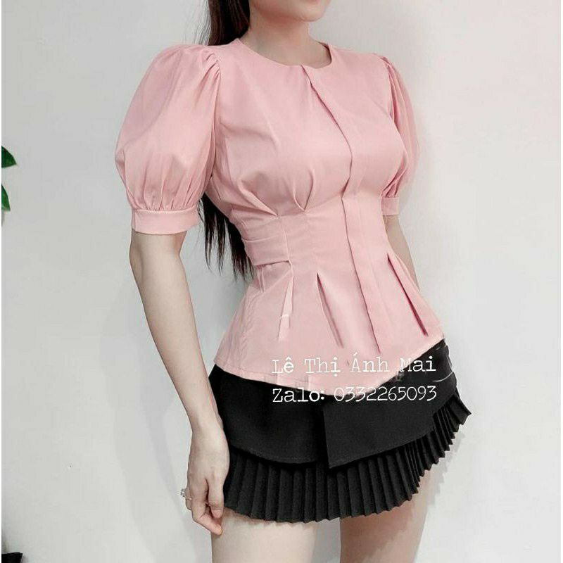 Áo peplum cổ tròn tay phồng | BigBuy360 - bigbuy360.vn