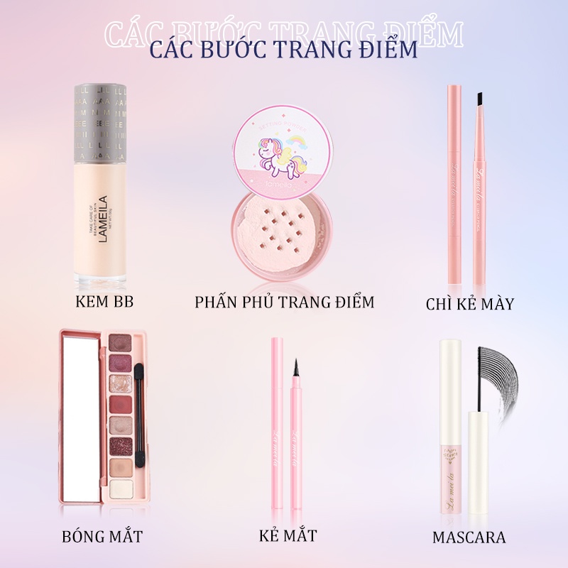 Bộ mỹ phẩm 6 món cơ bản giá tốt - Kem BB+Phấn trang điểm+Bảng phấn mắt 8 màu+Chì kẻ mày đen+Kẻ mắt+Mascara-HGLML-T6 | BigBuy360 - bigbuy360.vn