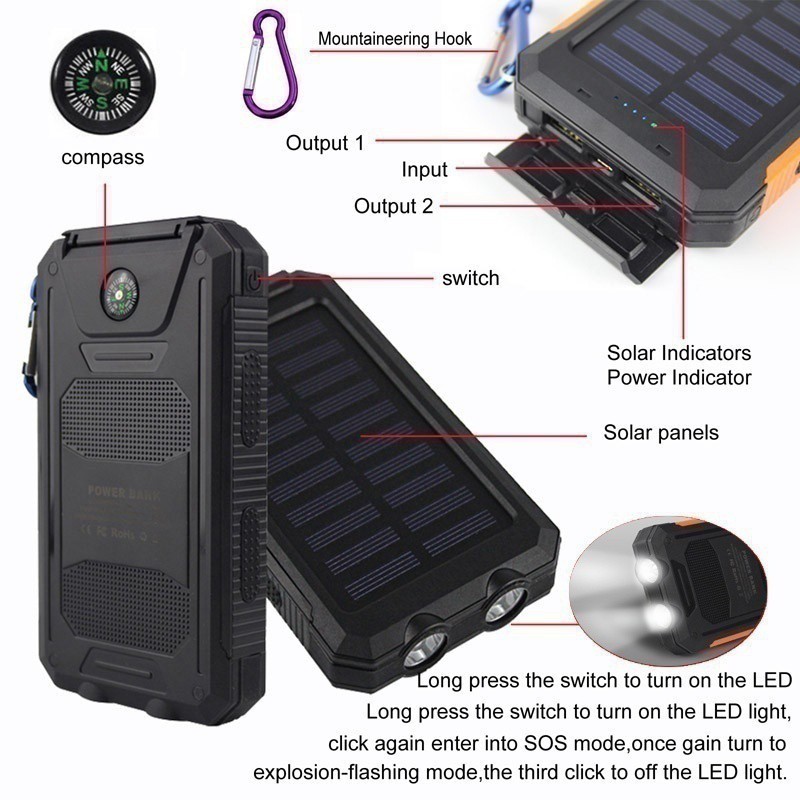 Pin sạc dự phòng năng lượng mặt trời 2 USB Android 50000Mah