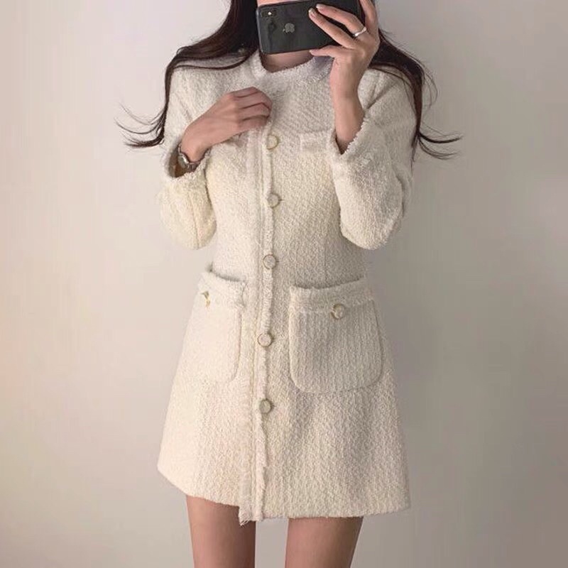 Đầm dạ cúc dọc túi 2 bên