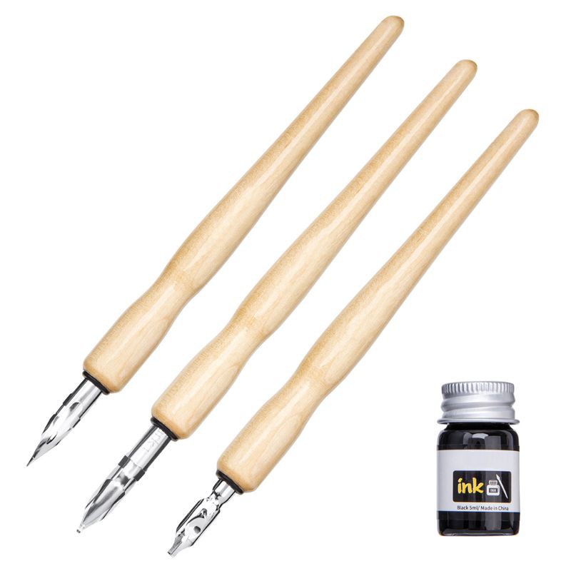 Bộ Giá Đỡ Bút Vẽ Thư Pháp 3 Cây Bằng Gỗ Tiện Dụng