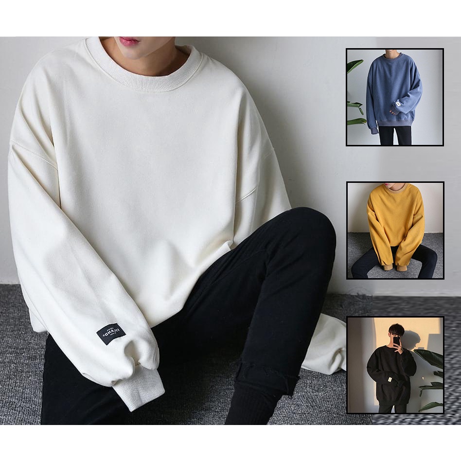 Áo Nỉ Trơn Dài Tay Cổ Tròn Nam Nữ Unisex Kiểu Dáng Basic Bo Gấu Thời Trang Mixxstore TOP NAM 206V1