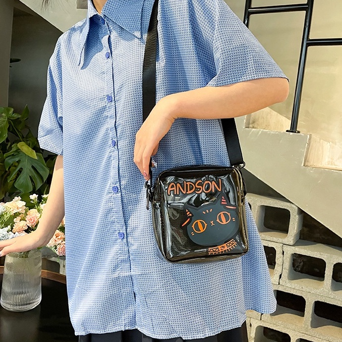 Túi PVC nhựa trong đeo vai, đeo chéo ulzzang, túi mini họa tiết mèo Emmer191