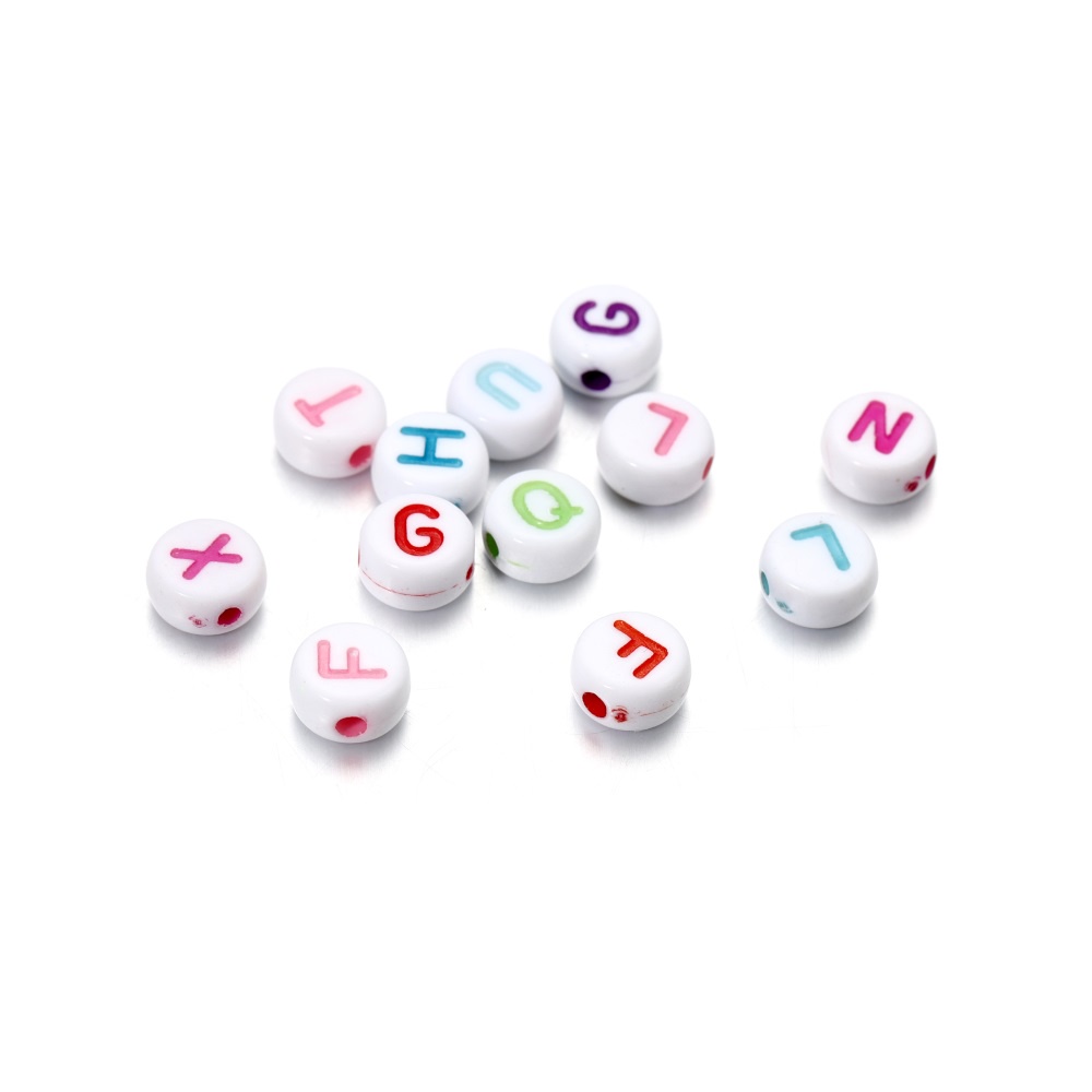 Set 100 hạt xỏ St.kunkka họa tiết chữ cái bằng acrylic cỡ 7 mm