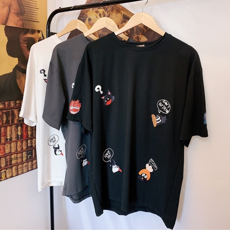 Áo phông nam nữ unisex tay lỡ thun form rộng CHIBI HH teen cổ tròn oversize cotton giá rẻ màu đen trắng tee pull | BigBuy360 - bigbuy360.vn