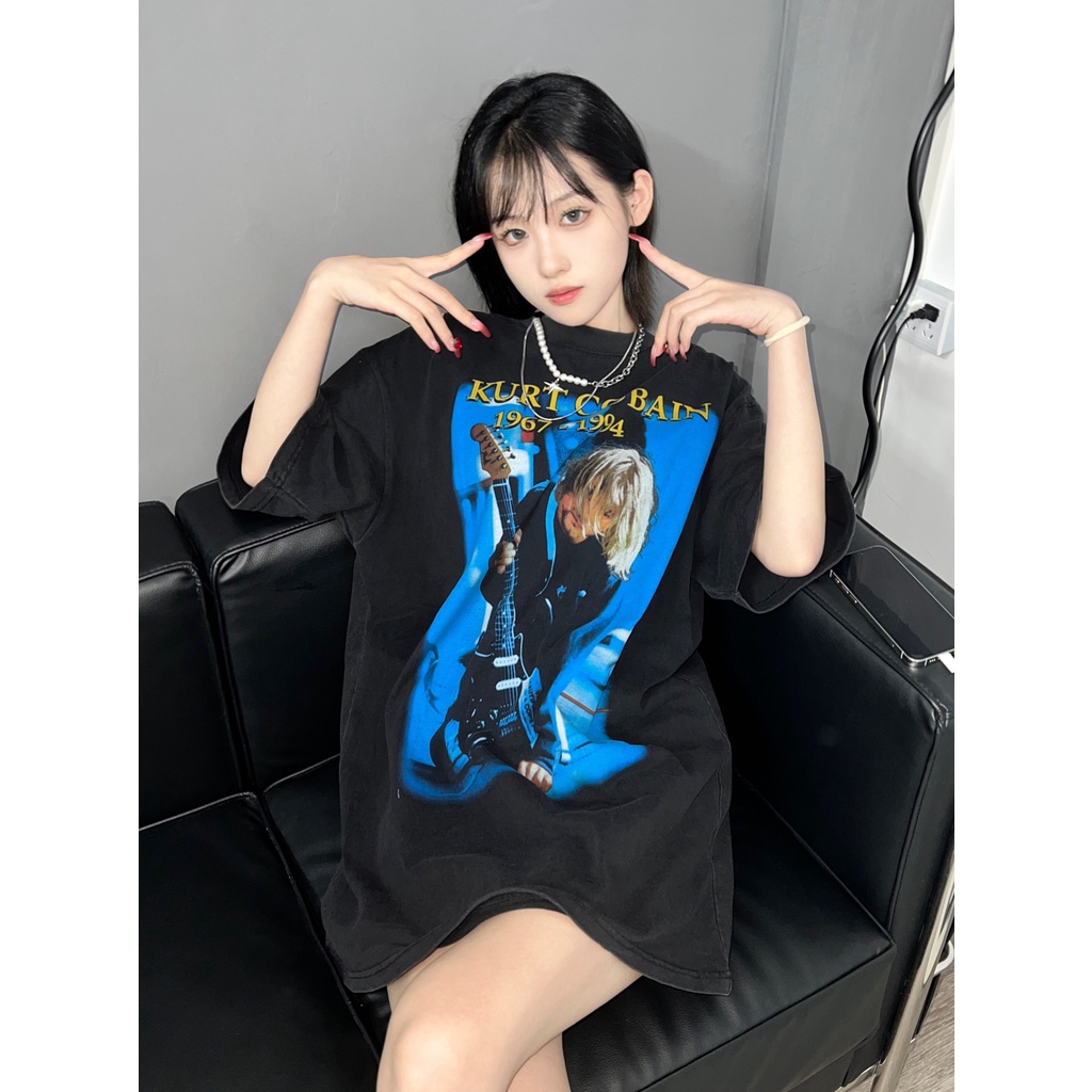 Áo Thun Vintage Kurt Cobain Nirvana Tay Lỡ Unisex - Đen/Trắng Cổ Tròn | Blackwork