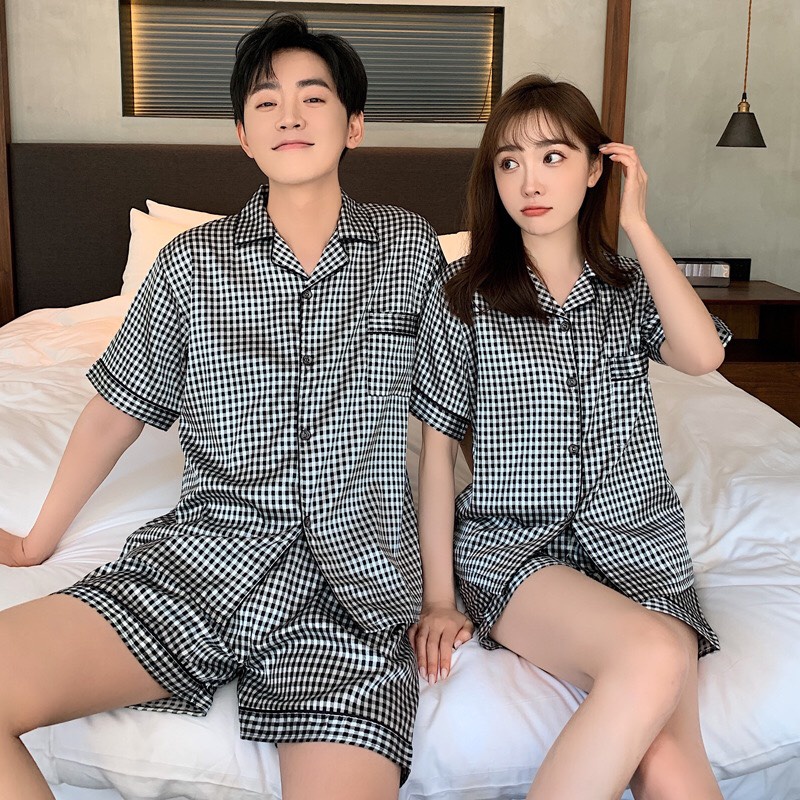 Pyjama lụa couple nam nữ kẻ sọc