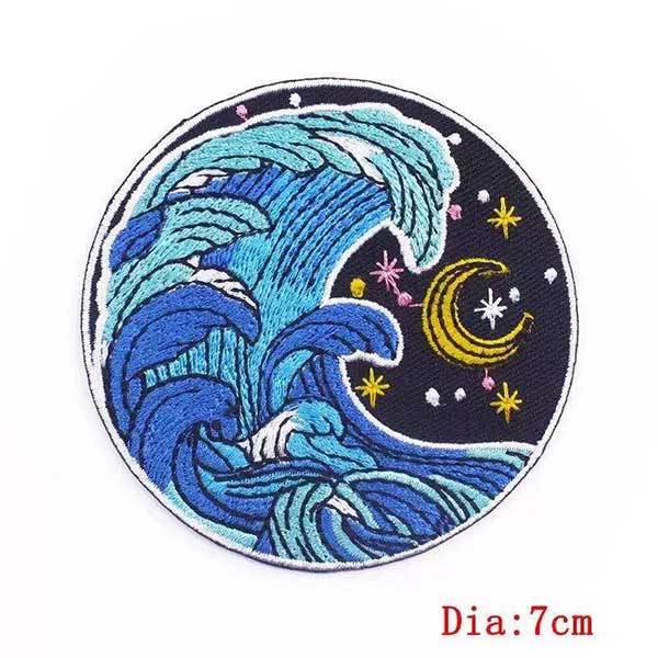 Miếng Dán Vải Thêu Hình Sóng Biển/Hoa/Bầu Trời Sao