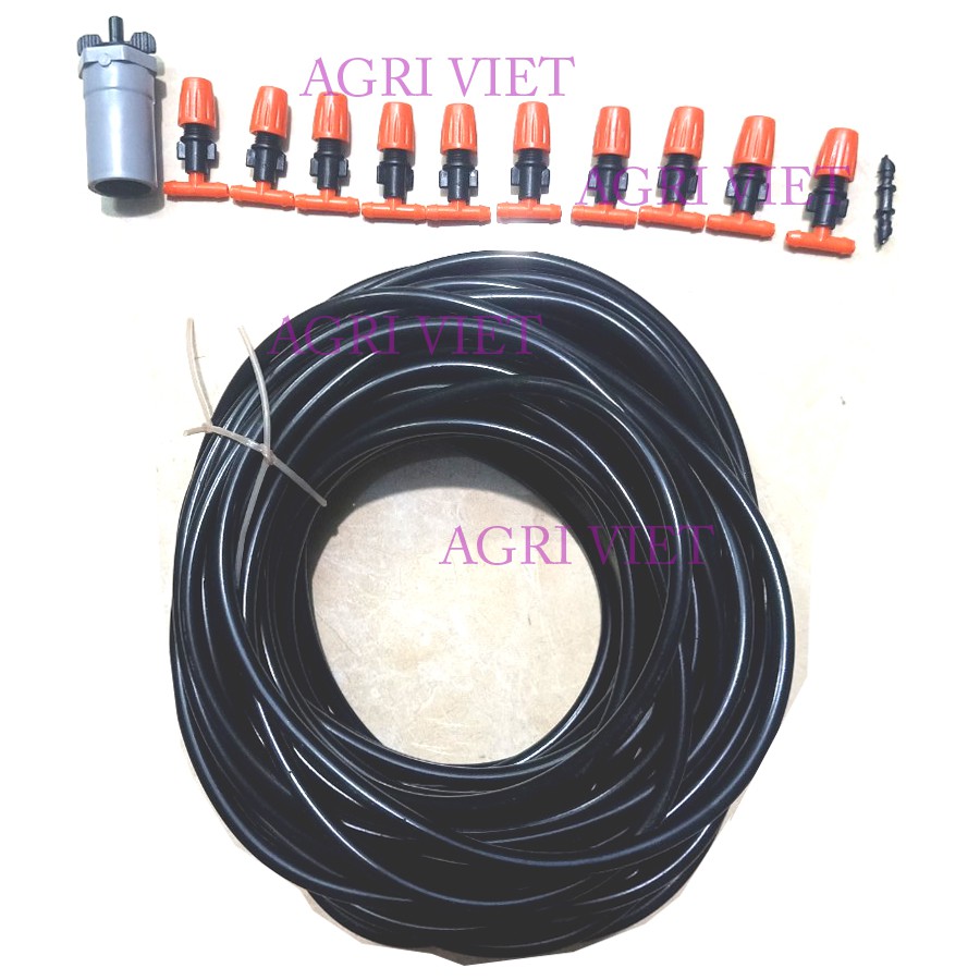 bộ tưới phun sương, tưới lan, cây cảnh đơn giản dễ lắp đặt (10 mét  5ly, 10 đầu phun sương có chân 5ly, 1 nối 21 -5ly).