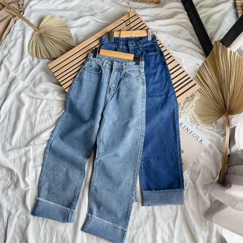 QUẦN JEANS LẬT LAI LƯNG CAO LAI TUA XỊN XÒ