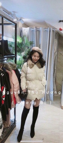 Áo khoác phao cổ lông rút eo freesize (sẵn)