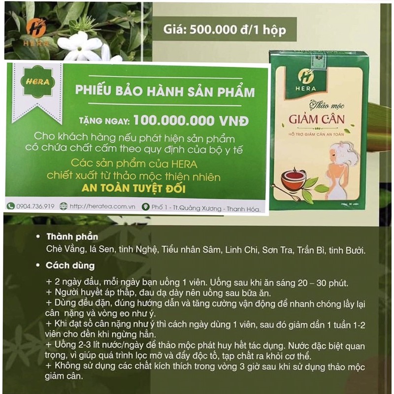 Giảm cân hera plus 30v [Chính Hẵng Kèm Thẻ Bảo Hành ]