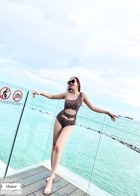 Bikini liền mảnh che bụng lệch vai da beo