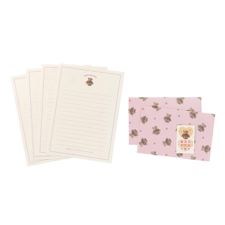 Set Giấy Viết Thư Và Phong Bì ARTBOX Hàn Quốc Họa Tiết Gấu Bông Màu Tím Xinh Xắn