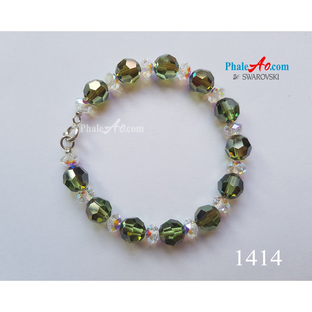 Vòng tay pha lê Swarovski hạt tròn 8ly classic bead 5000 & bánh cam 6ly briolette 5040, khóa bạc 925 (màu tùy chọn)