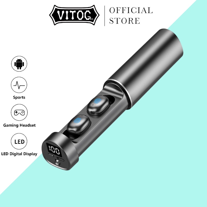 Tai Nghe Bluetooth Vitog Dạng Kéo Ra Âm Thanh Trung Thực TWS Với Micro Cảm Ứng Âm Nhạ