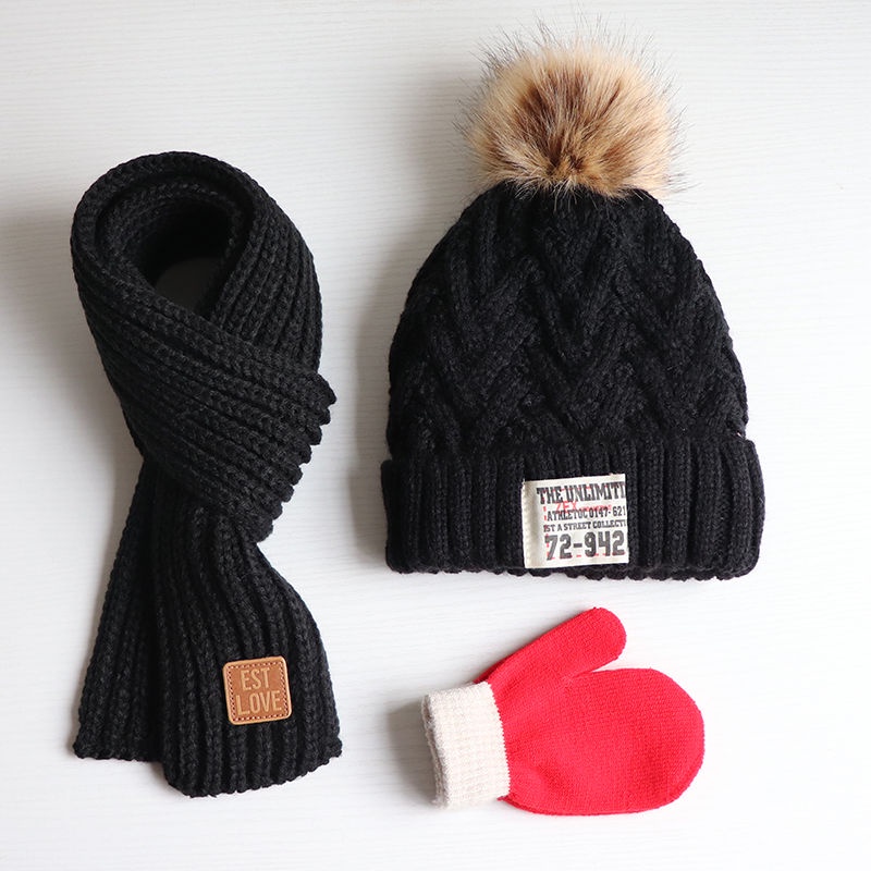 Set mũ + găng tay + khăn choàng cổ giữ ấm mùa đông dành cho các bé