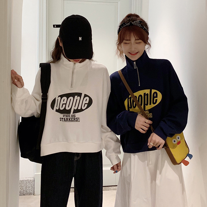 Áo Sweater Dài Tay Dáng Rộng Phối Khóa Kéo Trẻ Trung Thời Trang Cho Nữ