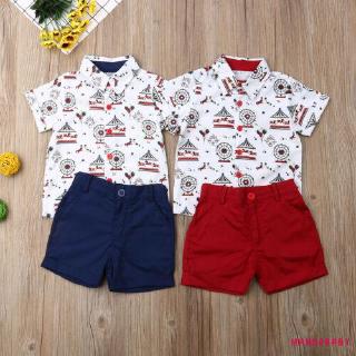 Set áo tay ngắn kèm quần short họa tiết họa hình đáng yêu thời trang hè cho bé trai