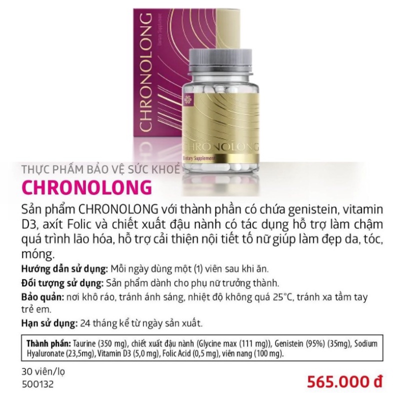 [Nội tiết tố chronolong] Thực phẩm bảo vệ sức khỏe Chronolong – 30 viên – Date 2024