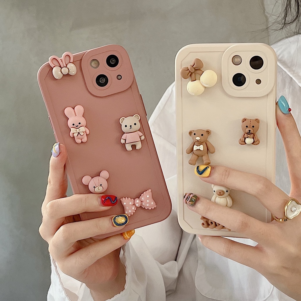 Ốp Điện Thoại Màu Hồng In Hình Gấu Hoạt Hình 3D Bảo Vệ Toàn Diện Chống Sốc