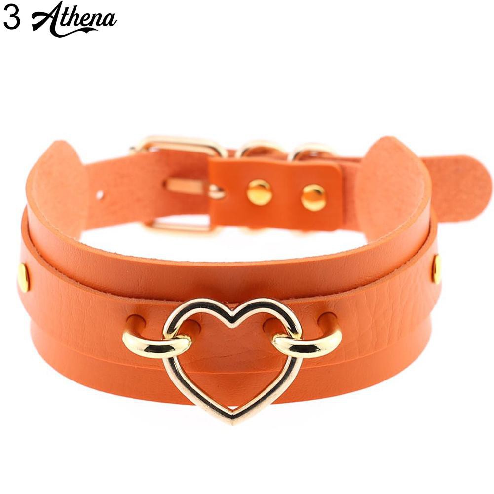 ATH_Punk Hip Pop Women Hearts Buckle Faux Leather Wide Choker Club Short Necklace