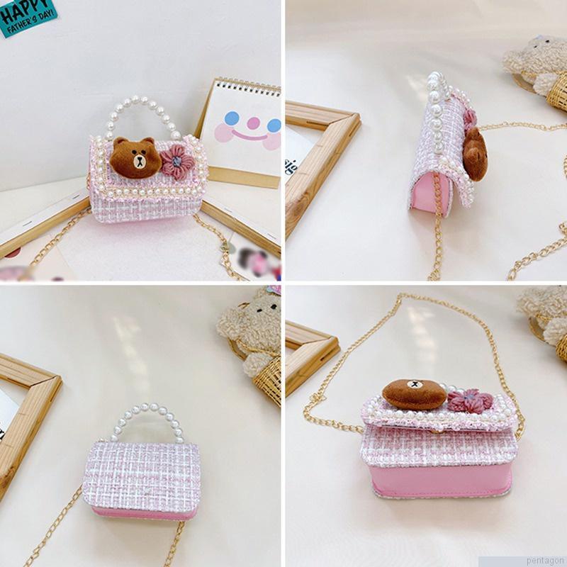 Túi đeo chéo mini đính hoa ngọc trai dễ thương cho bé gái