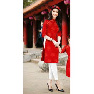 giá xưởng- combo 1 bộ áo dài cách tân và 1 áo cách tân gấm tết đỏ