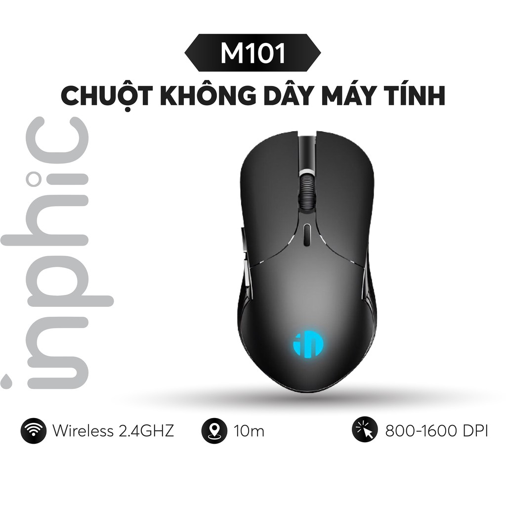 Chuột chơi game siêu nhẹ inphic M101 hỗ trợ độ phân giải 800-1600DPI tốc độ 2.4GHZ khoảng cách 10m - Chính Hãng