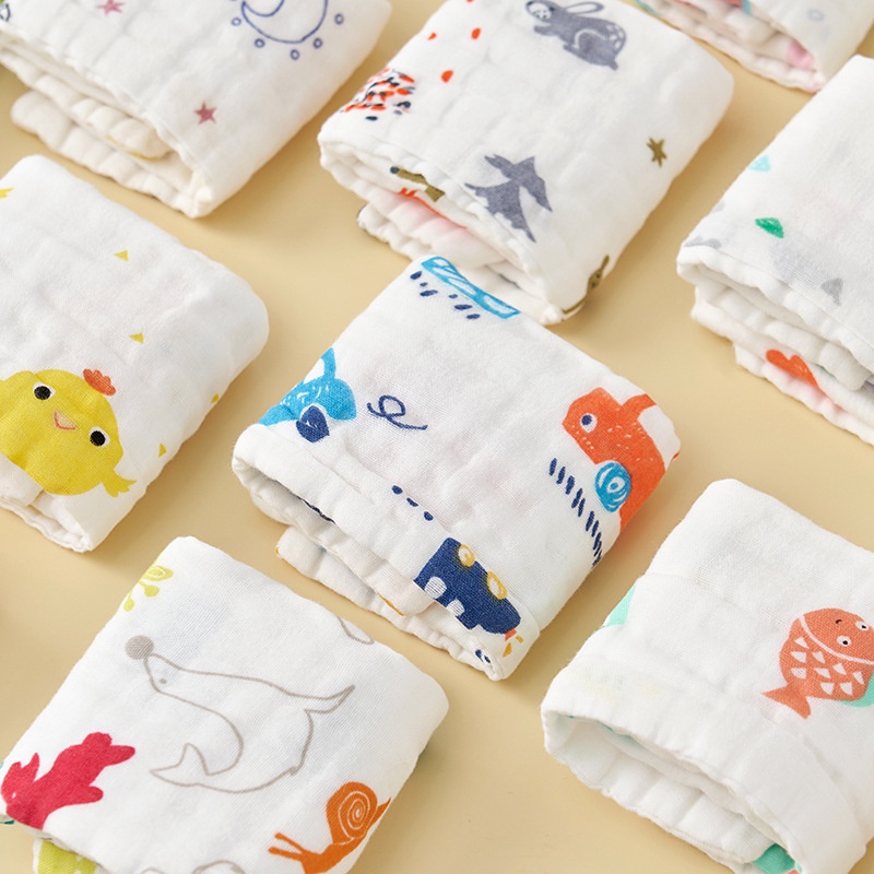 Khăn xô sợi tre 6 lớp (25x25cm) bông tinh khiết cho bé siêu mềm thấm hút tốt hoa văn xinh xắn