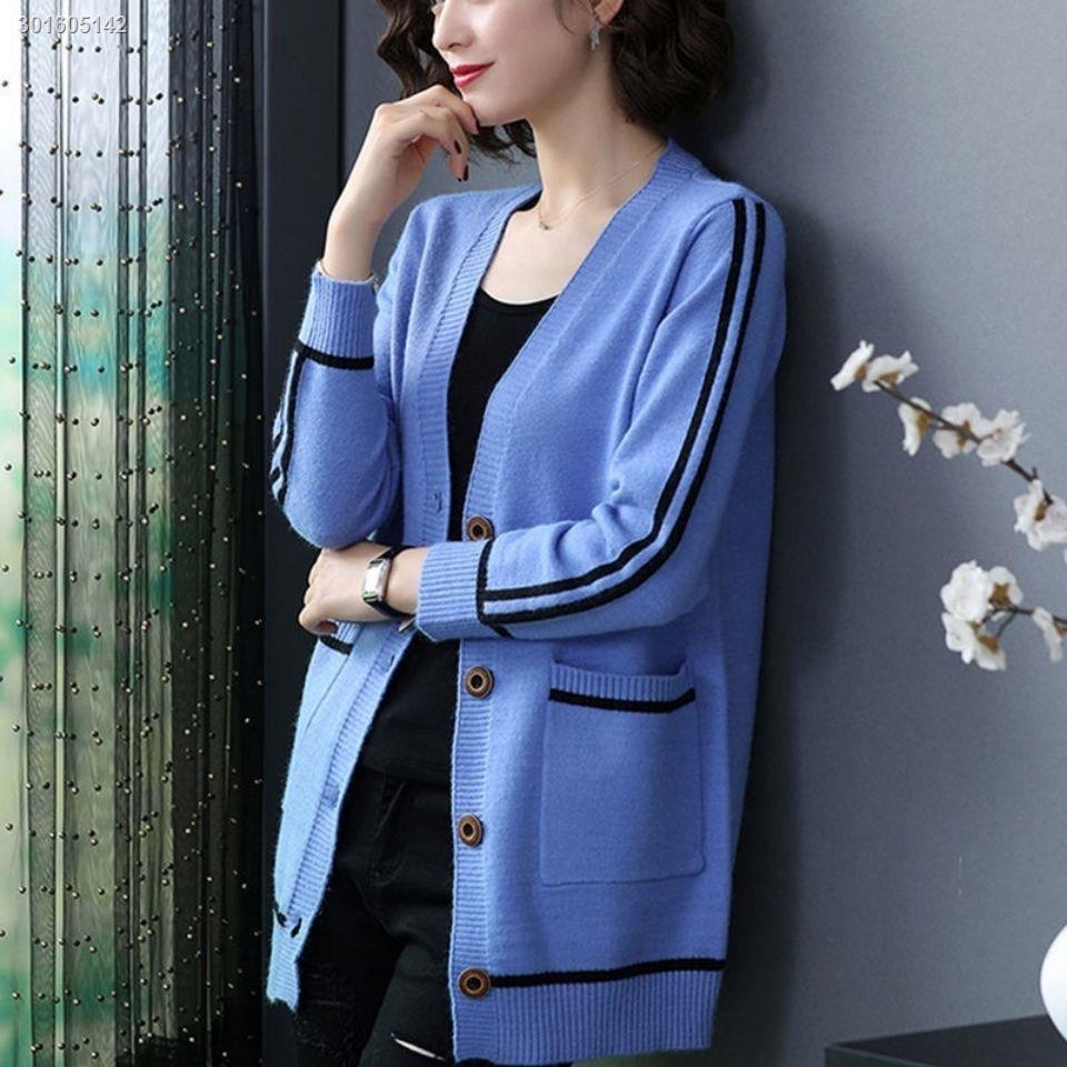 Áo Khoác Len Cardigan Plus Size Tay Dài Dáng Rộng Thời Trang Xuân Thu Cho Nữ 2021