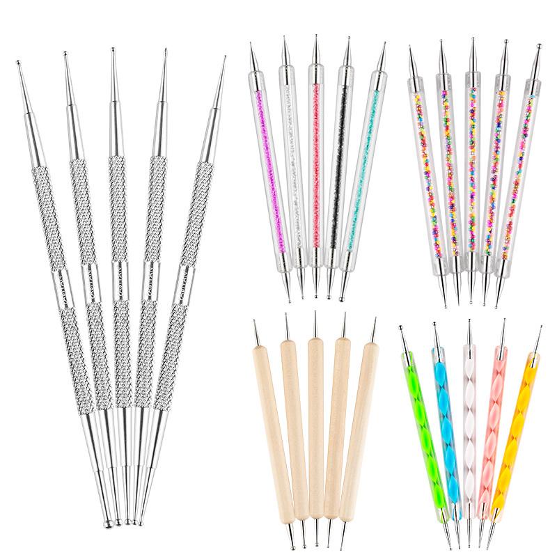 Set 5 bút chấm móng LUSLUKING 2 đầu thiết kế thân đính đá trang trí nghệ thuật