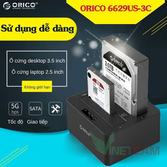 (SIÊU GIẢM GIÁ) Thiết bị cắm nóng ổ cứng 2 cổng ORICO 6629US3-C (Đen)-DC676