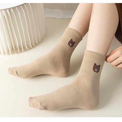 Tất Cổ Cao Vớ Cổ Cao Nam Nữ Kiểu Dáng Retro Gấu Nhiều Màu Dễ Thương 494 Vải Cotton Co Giãn Thời Trang - Hazo