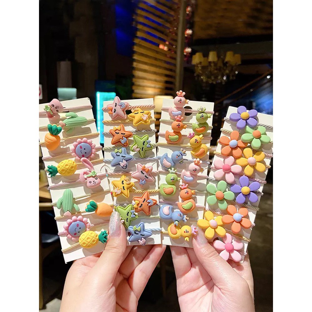 SET 10 DÂY BUỘC TÓC HOA QUẢ HOẠT HÌNH MIX NHIỀU MÀU | VIDEO THẬT | KISS PLAZA