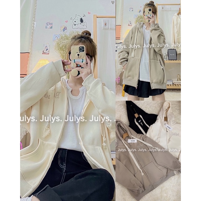 Áo Hoodie zip thêu chữ Bébé (ảnh thật shop chụp kèm video)