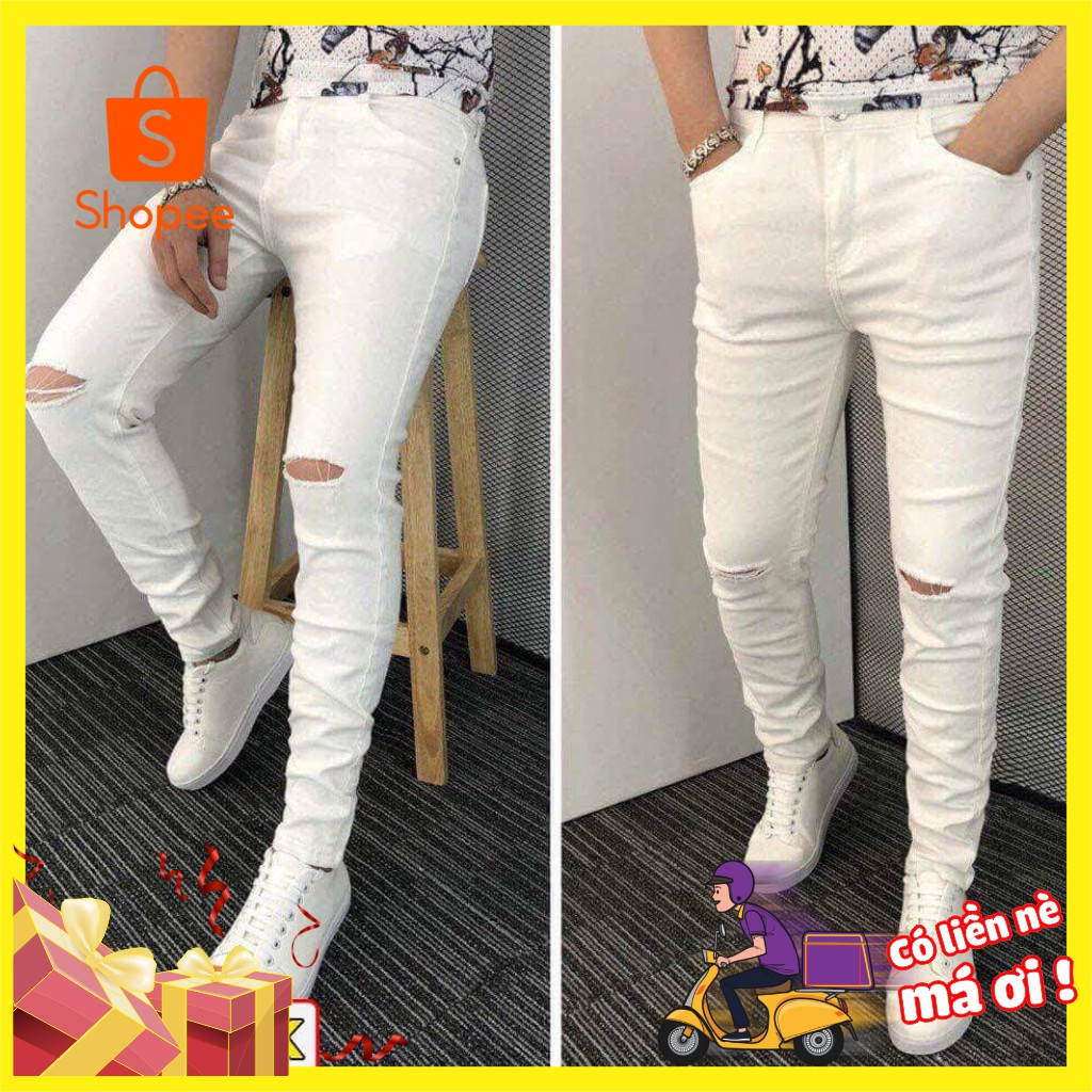 Quần jean nam chất bò rách gối cao cấp thời trang màu đen,trắng mãu mơi AHFASHION | BigBuy360 - bigbuy360.vn